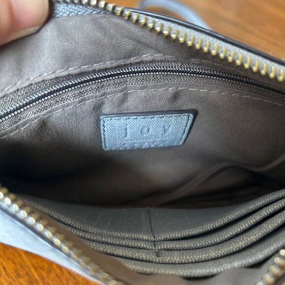 Joy Susan Mini Crossbody Wristlet Clutch Gray Faux Linen Bag - Picture 5 of 5